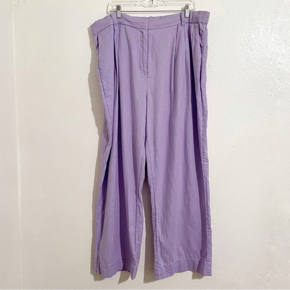 Abercrombie & Fitch Linen-Blend Tailored Ultra High Rise Wide-Leg Pant in Lilac